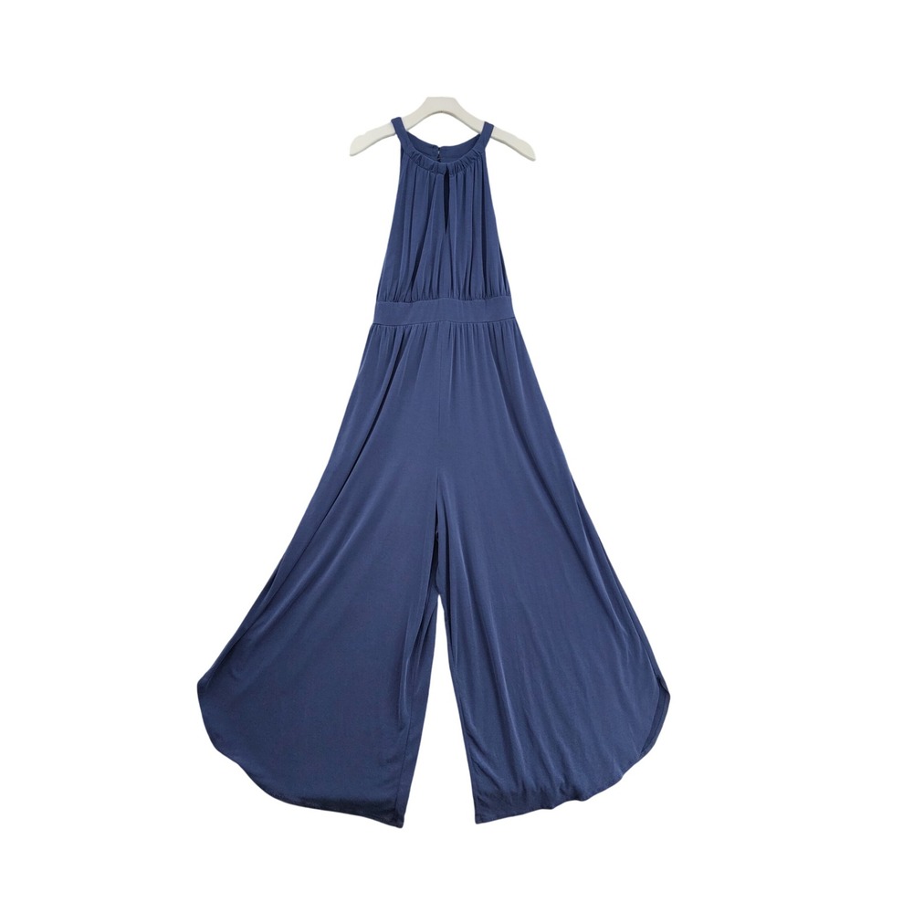 Moulinette Soeurs Womens Boho Halter Flare Wide Leg Relaxed Jumpsuit XL Blue